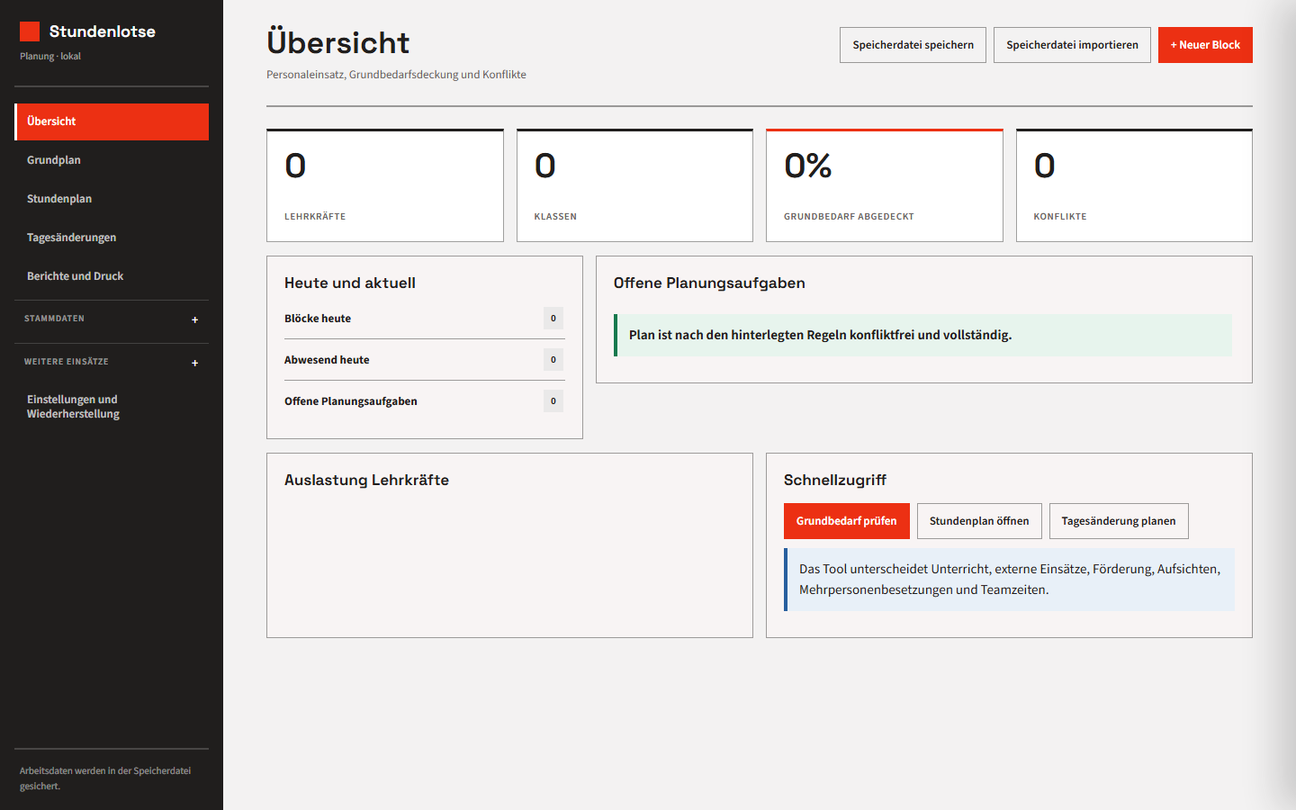 Dashboard der Stundenlotse-Anwendung